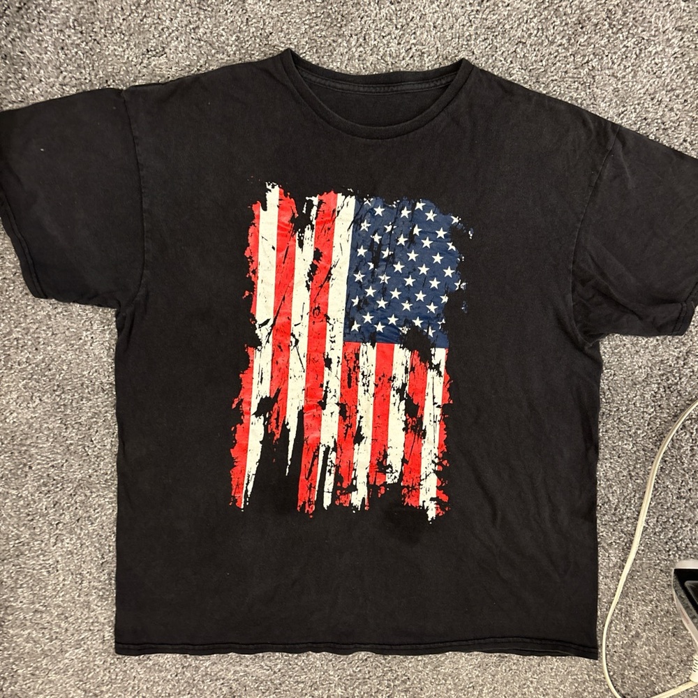 Black Kids T-Shirt with American Flag Design